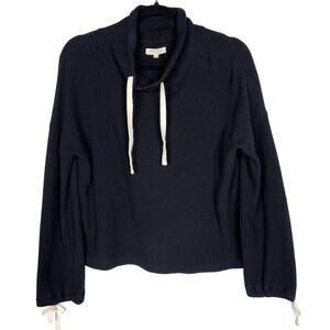 Madewell Miles XSmall XS Black Funnel Neck Tie Sleeve Sweatshirt Cotton Texture